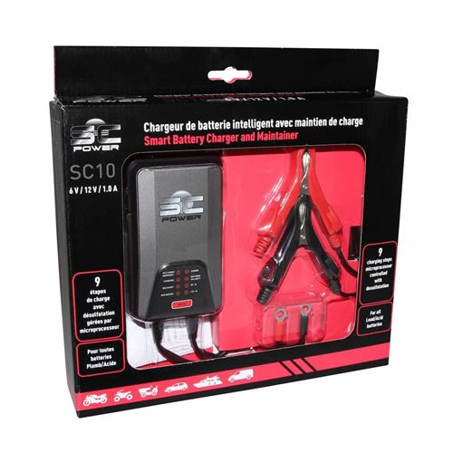Chargeur de batterie et maintien de charge sc power sc10 automatique 6-12v courant de sortie 1a