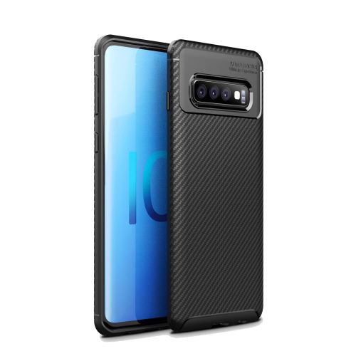 Coque en TPU fibre de carbone résistante aux chutes noir pour votre Samsung Galaxy S10