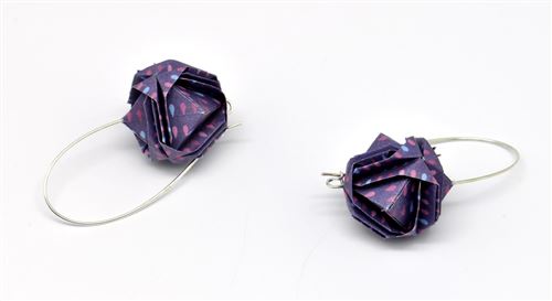 Boucles d'oreille papier origami boule violet goutte - the cocotte