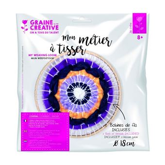 Coffret mon Métier à tisser Ø 18 cm + Fil blanc + 4 bobines colorées - Graine Créative