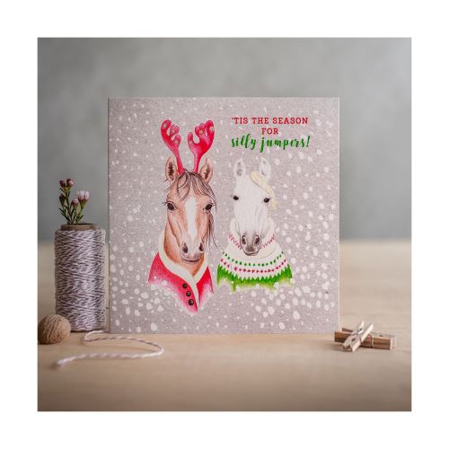 Deckled Edge - Carte de Noël (Taille unique) (Tis The Season For Silly Jumpers - Christmas Ponies (Argentée)) - UTBZ1510