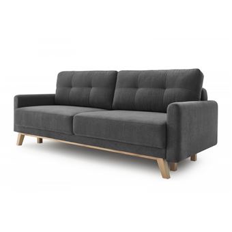 Bobochic Canapé Droit Convertible Avec Coffre Balio Gris Foncé