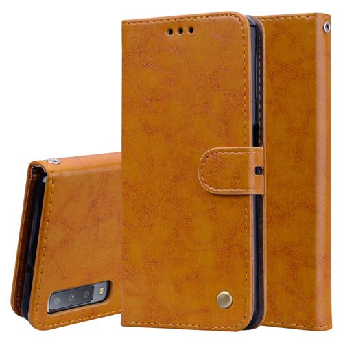 Etui en PU cire huileuse marron pour votre Samsung Galaxy A7 (2018)