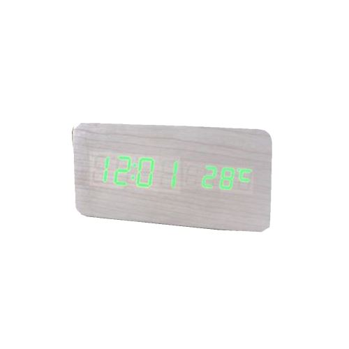 Commande Vocale Calendrier Thermomètre Numérique Led Alarme Horloge en Bois Usb / Aaa Blanc PL193