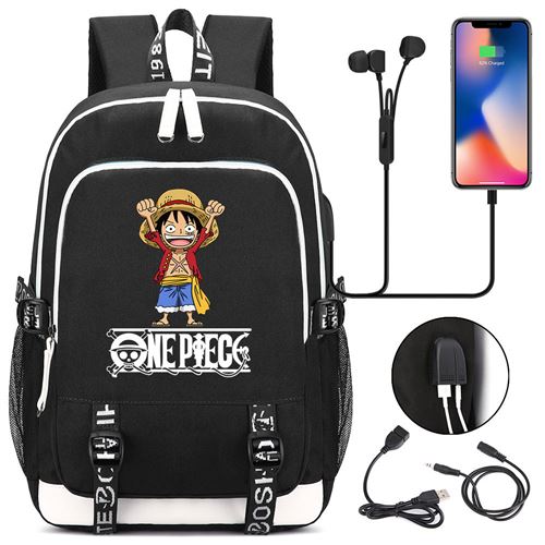 Sac à dos college One Piece avec port de chargement 44*15*30cm Luffy - Noir
