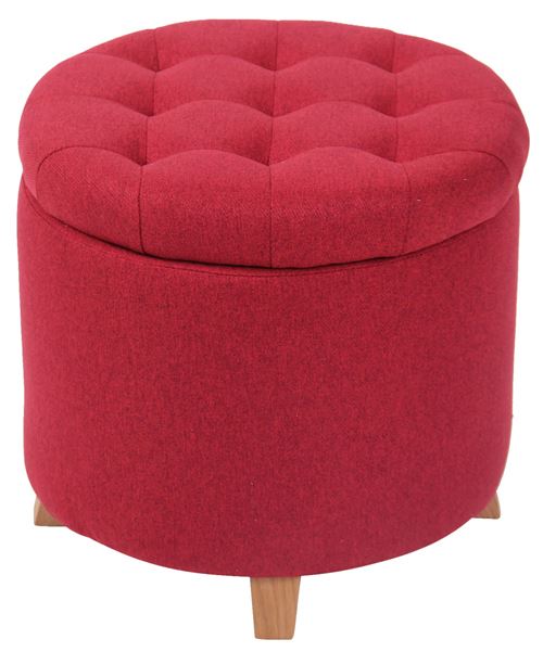 Tabouret bas repose-pieds Marsa en tissu ou velours avec espace de rangement , Rouge/Tissu