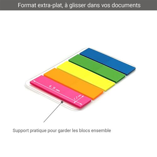 125 Marque-pages adhésifs repositionnables néon pack 5 blocs 50x15mm - Note  repositionnables (post-it) - Achat & prix
