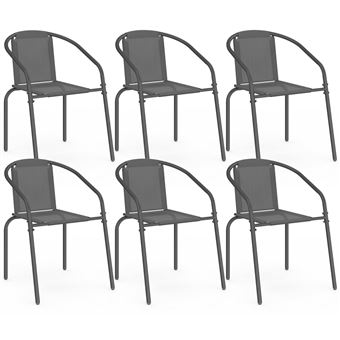 Lot de 6 chaises de jardin THELMA métal et textilène empilables gris anthracite - 1