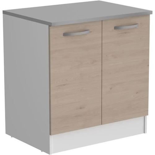OSLO Meuble Bas 2 portes + plan - Décor Chene Jackson - L 80 x P 60 x H 86 cm - Image 4