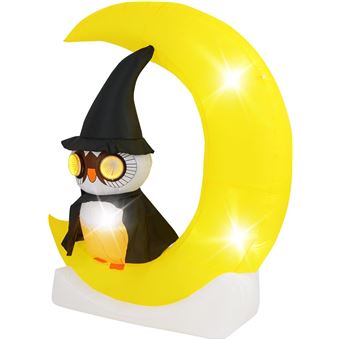 Giantex Décoration d'halloween Eclairée LED, Hibou Gonflable sur Lune 130 x 155 cm - 1