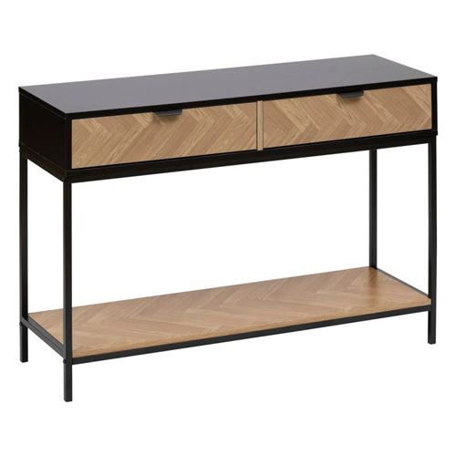 Five Simply Smart Noir Console 2 Tiroirs Chevrons - Naturel & - Image 2