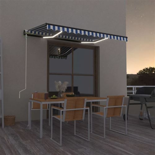 vidaXL Auvent automatique capteur de vent/LED 400x300 cm Bleu et blanc