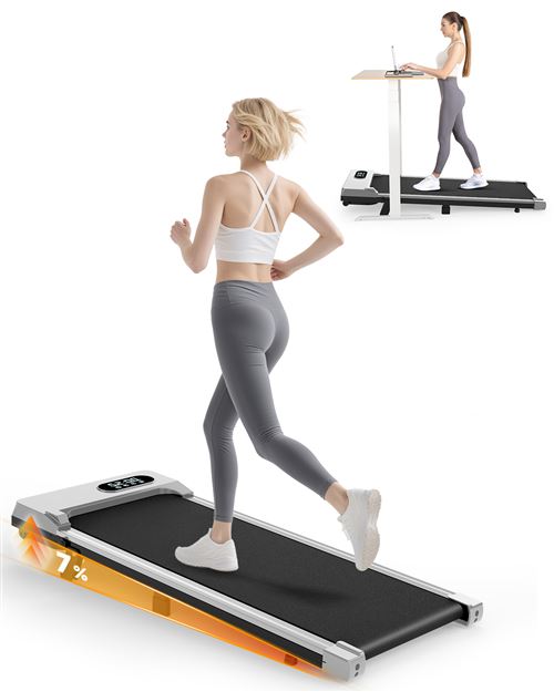 Tapis de course Pliant BIGZZIA, 1-8 km/h, 2.5HP, avec télécommande et écran LCD, Charge max 120 kg, Argenté