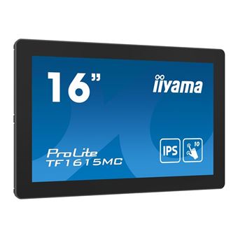 iiyama ProLite TF1615MC-B1 - Écran LED - 15.6" - cadre ouvert - écran tactile - 1920 x 1080 Full HD (1080p) - IPS - 450 cd/m² - 1000:1 - 25 ms - HDMI, VGA, DisplayPort - noir