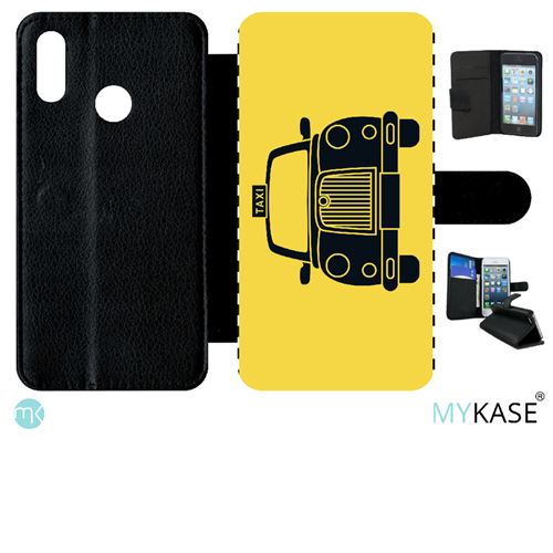Etui My-Kase pour P smart 2019 - taxi sur fond jaune - Simili-cuir Noir