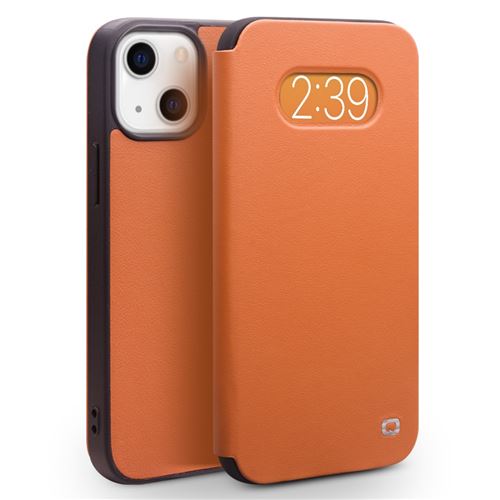 Coque en cuir véritable QIALINO ultra fin marron pour votre iPhone 13 6.1 pouces