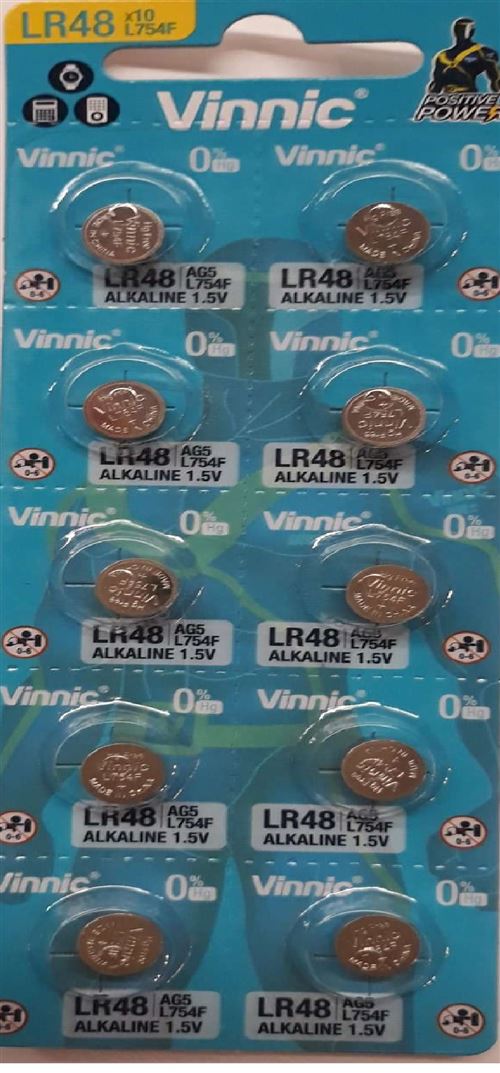 Lot de 10 piles VINNIC AG5 L754F 1.5V alcaline