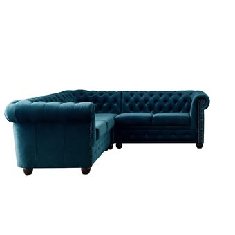 POLAR - Canapé d'angle réversible convertible - en velours au design scandinave - 4 places - Bleu canard - Achat & prix