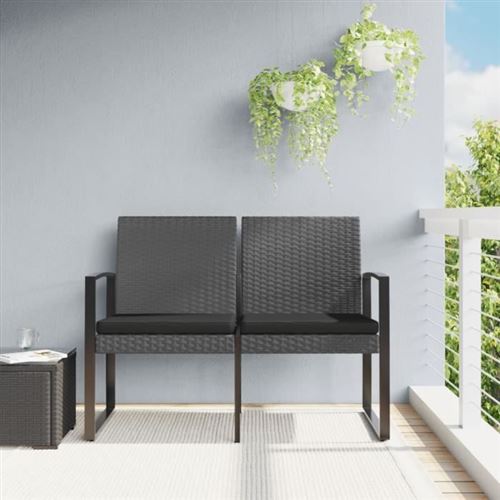 Vidaxl Gris Banc De Jardin À 2 Places - Pp Rotin Foncé - Image 3