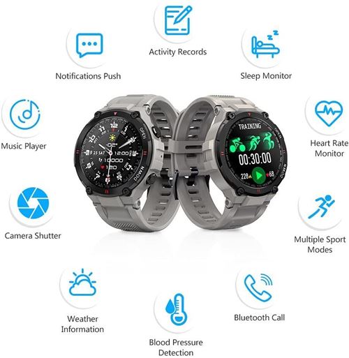 Montre Connect e Chronus K22 Fitness Tracker IP67 tanche Gris