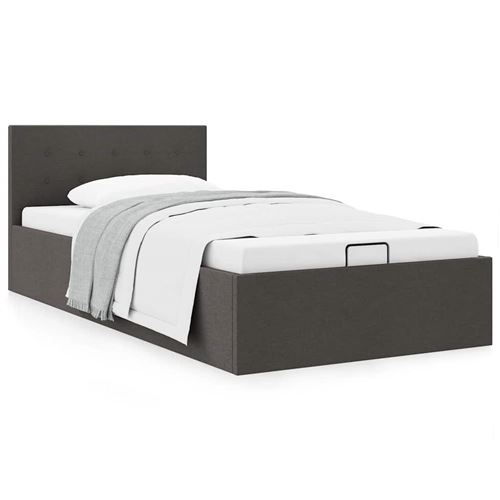 vidaXL Cadre de lit à stockage hydraulique Gris foncé Tissu 90x200 cm