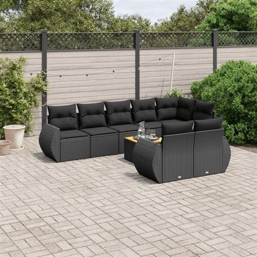 VIDAXL  Salon De Jardin 9 Pcs Avec Coussins Noir R&eacute;sine Tress&eacute;e