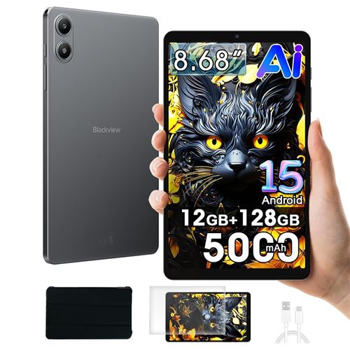 Blackview Link2 Tablette Android 15,Mini Tablette Gaming 8 Pouces,12Go Ram + 128Go Rom,Gemini Ai 2.0,Face Id,Widevine L1,WiFi 5G,5000Mah,8Mpx + 5Mpx,GPS,Bt5.0,Noir