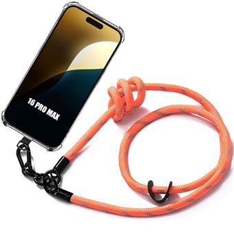 Coque Cordon pour iPhone 16 Pro Max - Protection Antichoc Coins Renforcés avec Cordon Robuste Orange - BOOLING - 1