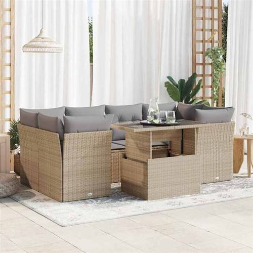 VIDAXL - Salon de jardin - 7 pièces - 6 personnes - Beige - Image 2