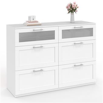 Commode 6 tiroirs VITO 110 cm bois blanc et effet givré - 1