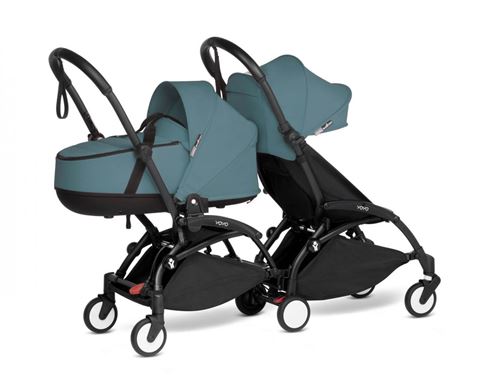 Babyzen - Poussette double YOYO 2 cadres noir nacelle et 6+ aqua