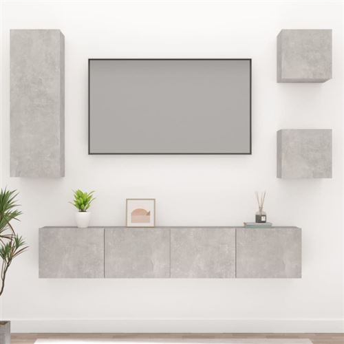 Non Communiqué Gris Ensemble De Meubles Tv 5 Pcs Béton Bois D Ingénierie