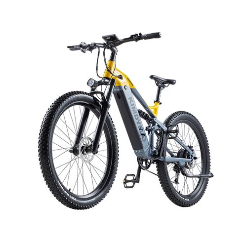 V&eacute;lo &eacute;lectrique tout suspendu KIMDYMA K01 27,5'', moteur de pointe 1000W, batterie 20AH, 9 vitesses, frein hydraulique, jaune 