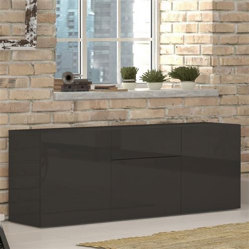 Buffet Salon 3 Portes Tiroir Anthracite Brillant Metis Four Report
