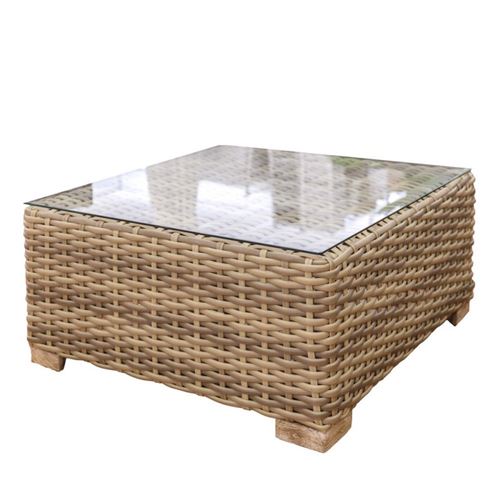 Table de salon de jardin carrée 80cm en résine tressée plateau en verre SANTA CRUZ