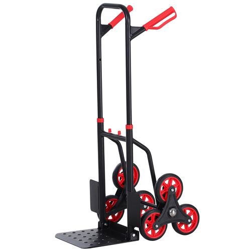 Diable pour escalier 6 roues diable repliable extensible 150 Kg - chariot pliable acier noir rouge