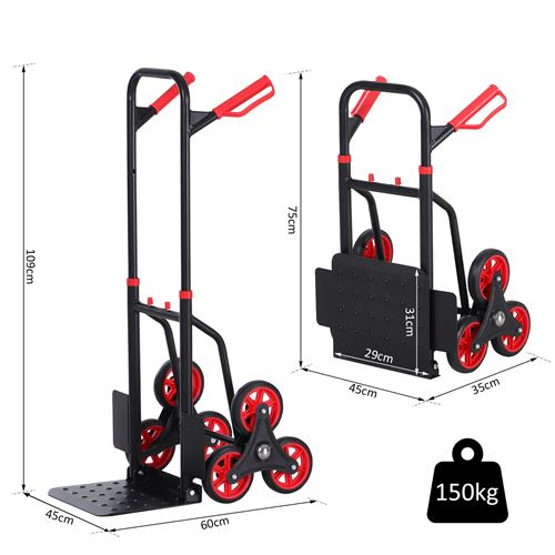 Diable pour escalier 6 roues diable repliable extensible 150 Kg - chariot  pliable acier noir rouge - Manutention transports - Achat & prix