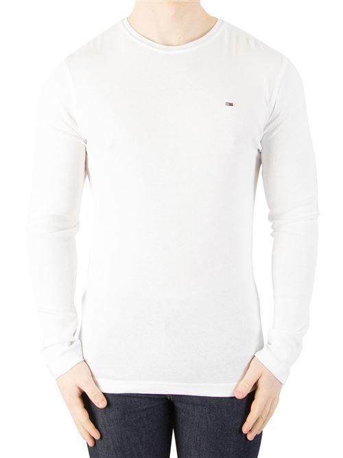 Tommy Jeans Homme T-shirt Slim Fit à manches longues, Blanc