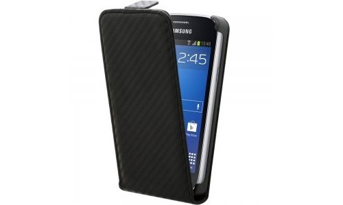Etui à rabat vertical Galaxy Galaxy Core 4G Aspect Carbone Noir