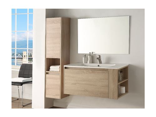 Ensemble BEHATI - meubles de salle de bain - Effet bois et blanc