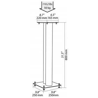 Pieds D'Enceintes Norstone Stylum Max - Plateau 25x23 Cm, Hauteur 60 Cm - Pour Enceintes Bibliothèque Jusqu'à 70kg