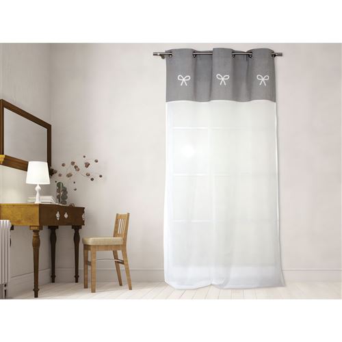 Voile brodé en coton EMILIE gris à oeillets par Soleil d'ocre