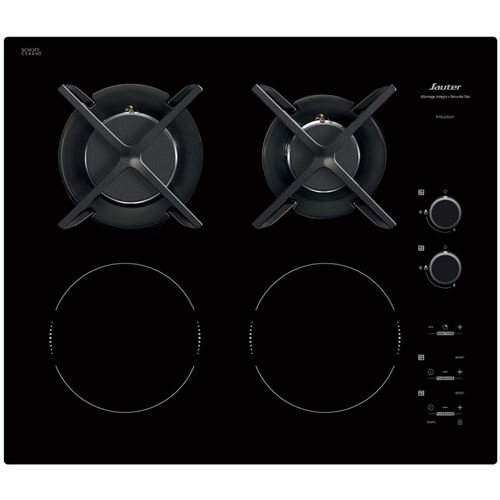 Sauter SPI6414BM - Table de cuisson mixte induction et gaz - 4 plaques de cuisson - Niche - largeur : 56 cm - profondeur : 49 cm - noir