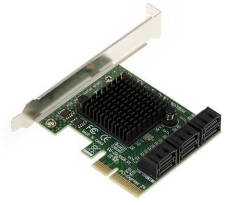 Carte Contrôleur SATA III - 6 PORTS - PCIE 4X CHIPSET ASM1062 + 1093 Equerres Low et High Profile fournies