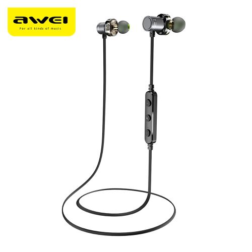 Écouteurs Awei X670BL Bluetooth sans fil Dual Drivers Magnétique IPX4 Écouteurs Gris