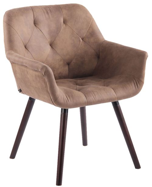 Chaise de Salle à manger Cassidy en Similicuir Vintage - Chaise de coiffeuse avec accoudoirs - Piètement Bois de Hêtre Café - Couleur Taupe