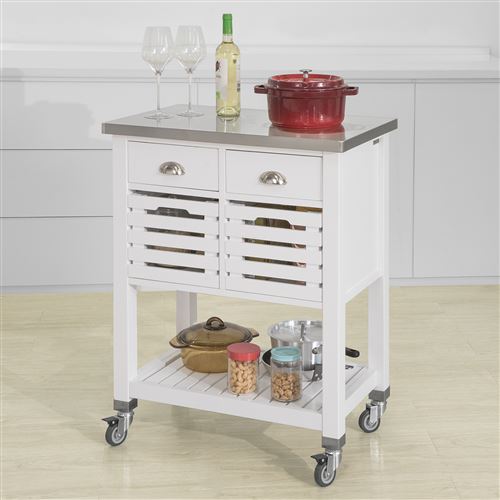 Desserte à roulettes Armoire de Rangement Cuisine Desserte de Cuisine avec roulettes - Plan de Travail en Acier INOX,SoBuy® FKW83-W
