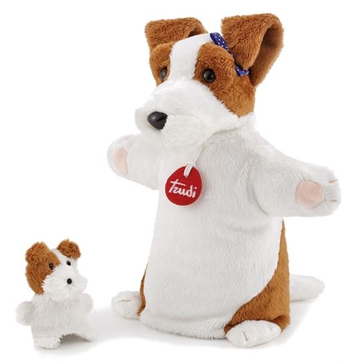 Trudi main et doigt marionnette chien blanc/ marron 26 cm