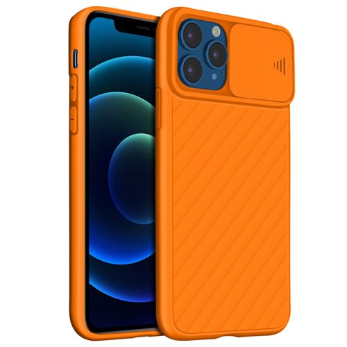 Avizar Coque pour iPhone 12 Pro Max Protection Finition souple striée Cache caméra coulissant orange