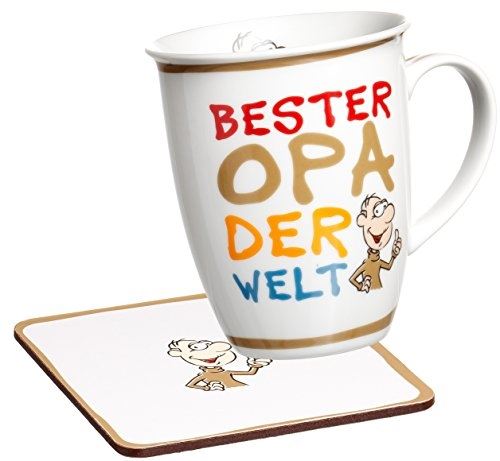 Ritzenhoff & breker 035995 lot de 2 tasses à café avec inscription en allemand bester opa der welt grand-père du monde et sous-t